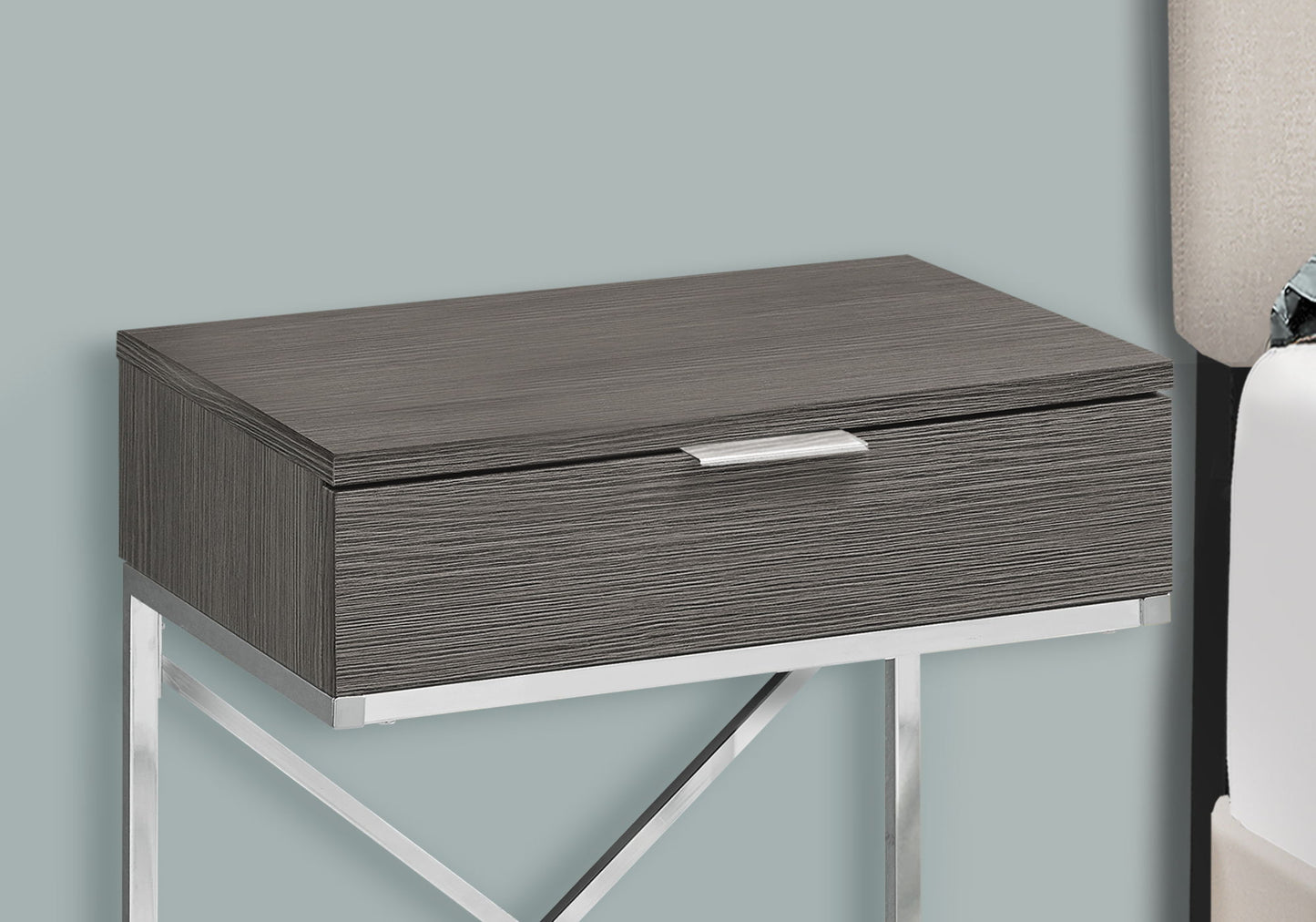 Accent Side Table, Storage Drawer, Modern - Gray