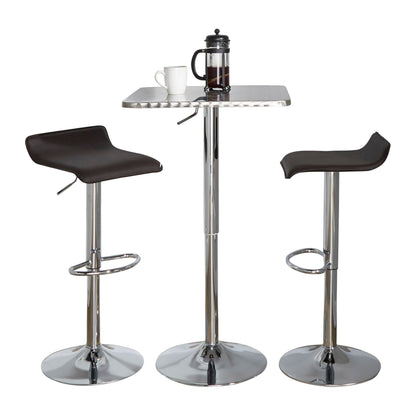Ale - 3 Piece Bar Set Bistro Square Contemporary Adjustable Oval Footrest - Silver / Chrome / Brown