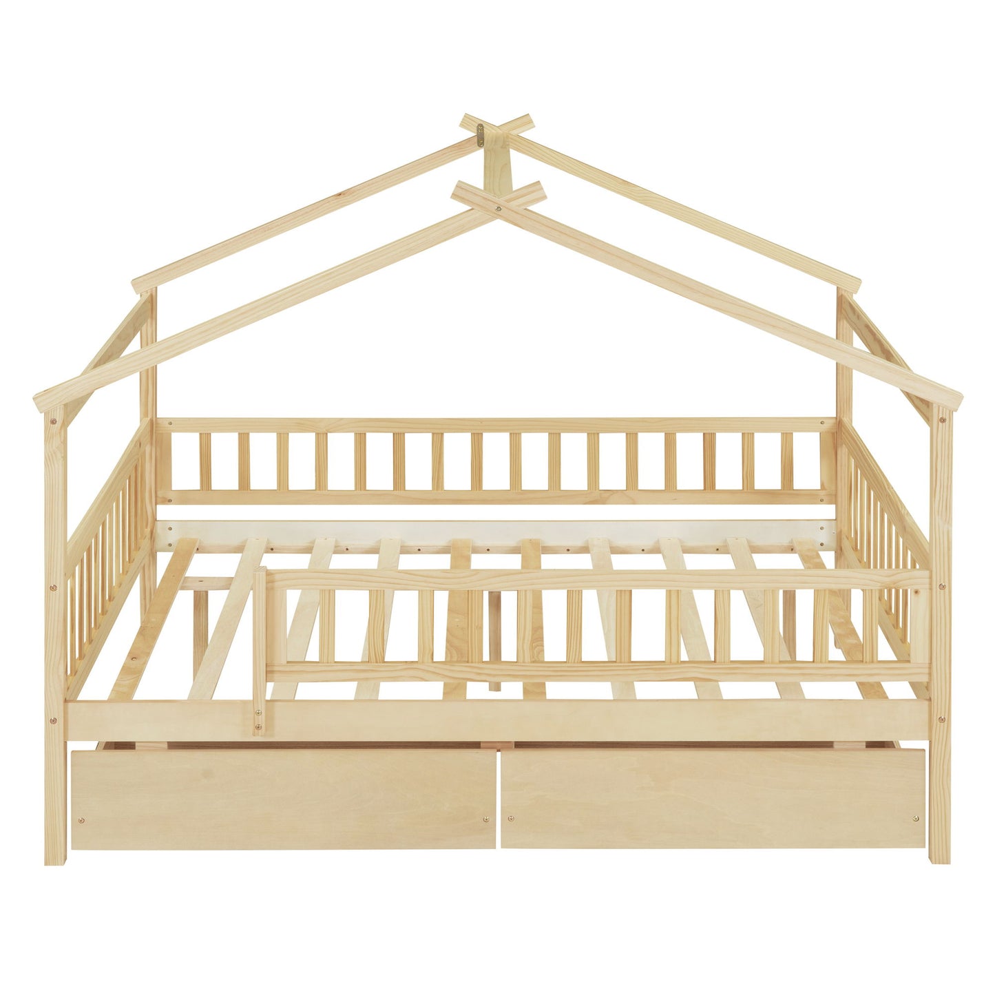 Full Size House Bed With 2 Drawers - Natural