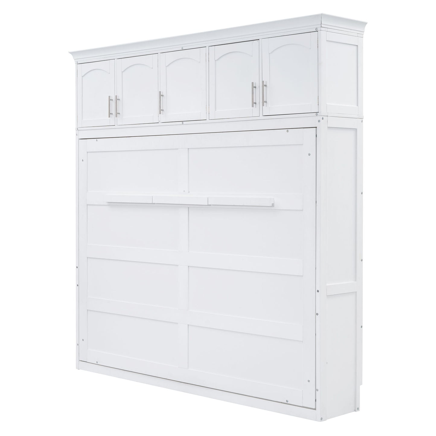 Full Size Space Saving Murphy Wall Bed With Top Cabinets, Flexible Slats - White