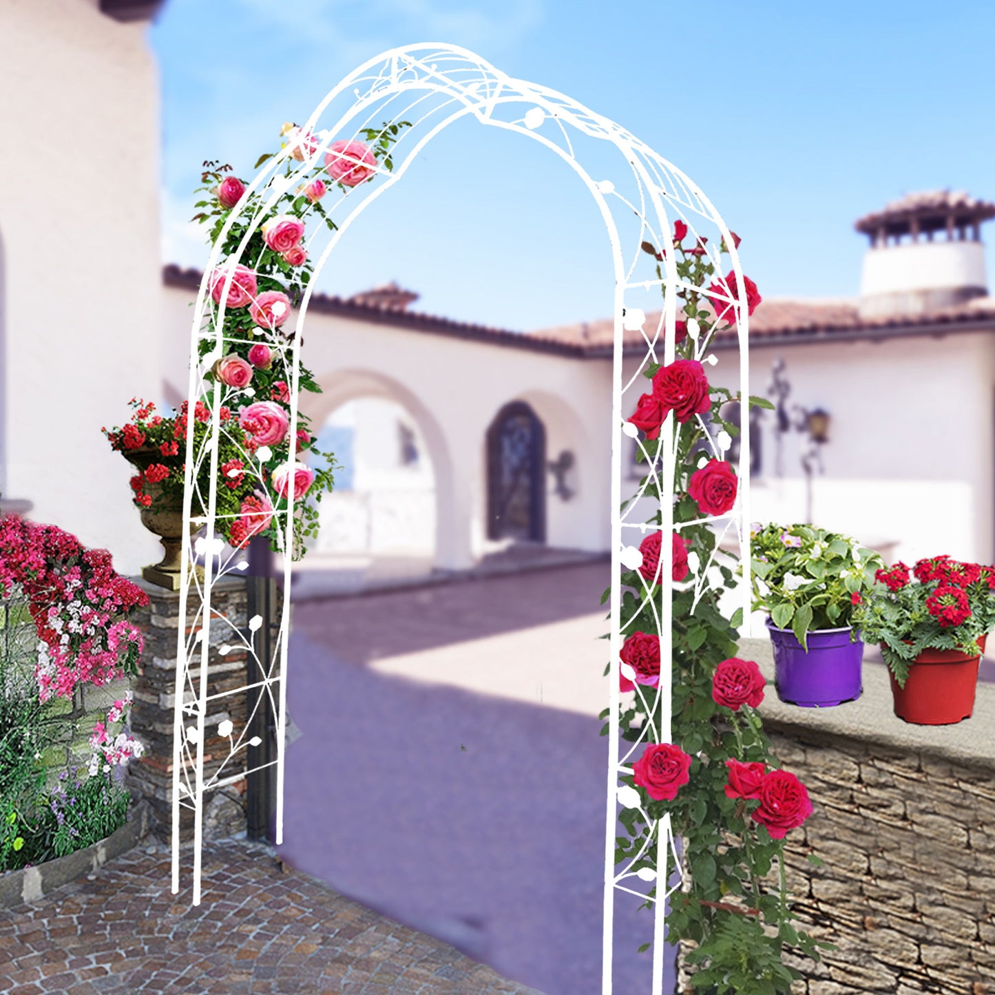 Metal Garden Arch Assemble Freely With 8 Styles Garden Arbor Trellis Climbing Plants Support Rose Arch Outdoor Arch Wedding Arch Party Events Archway - Cream White