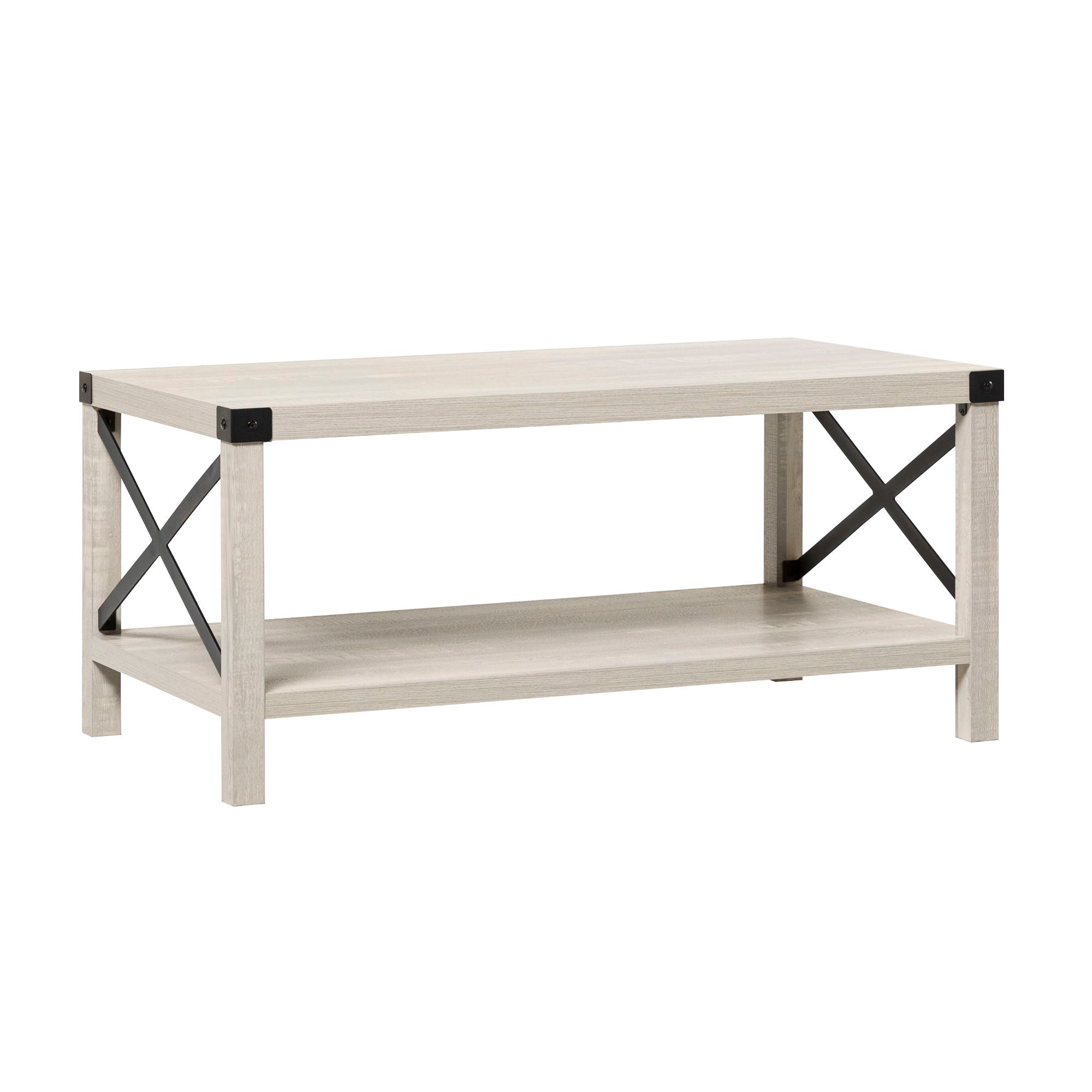 Farmhouse Metal X Coffee Table With Lower Shelf - Stone Gray