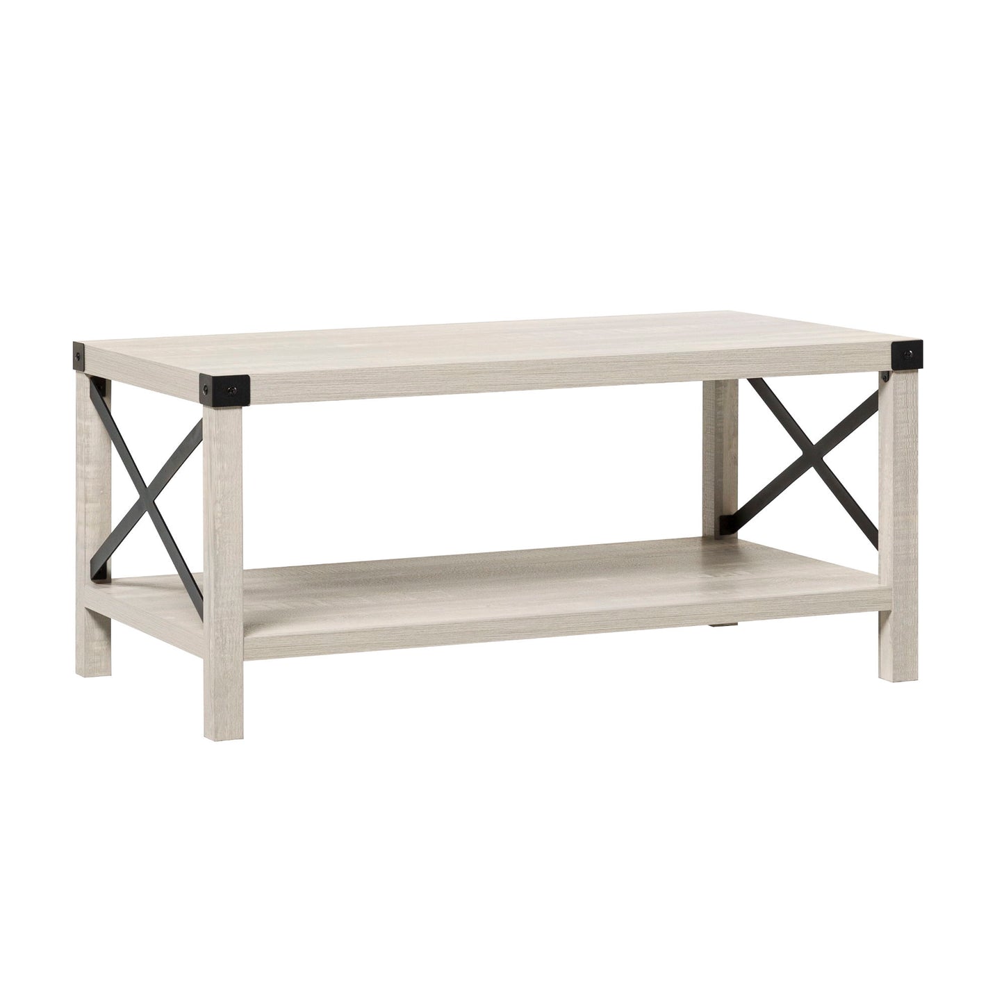 Farmhouse Metal X Coffee Table With Lower Shelf - Stone Gray