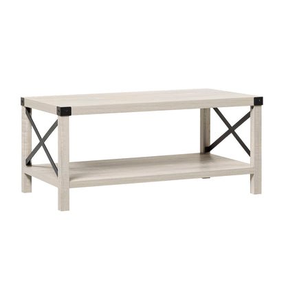 Farmhouse Metal X Coffee Table With Lower Shelf - Stone Gray