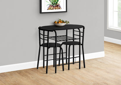 3 Pieces Dining Table Set, Small, Contemporary & Modern - Black