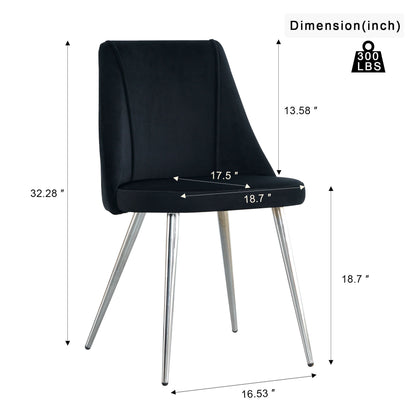 Modern Velvet Dining Chair With Chrome Metal Legs For Home And Office (Set of 4) - Black