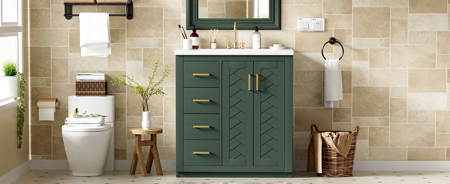 Bathroom Vanity With Ceramic Sink Combo, Frame Bathroom Storage Cabinet, Freestanding Vanity Set With 3 Drawers & Soft Closing Doors - Green