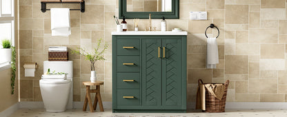 Bathroom Vanity With Ceramic Sink Combo, Frame Bathroom Storage Cabinet, Freestanding Vanity Set With 3 Drawers & Soft Closing Doors - Green