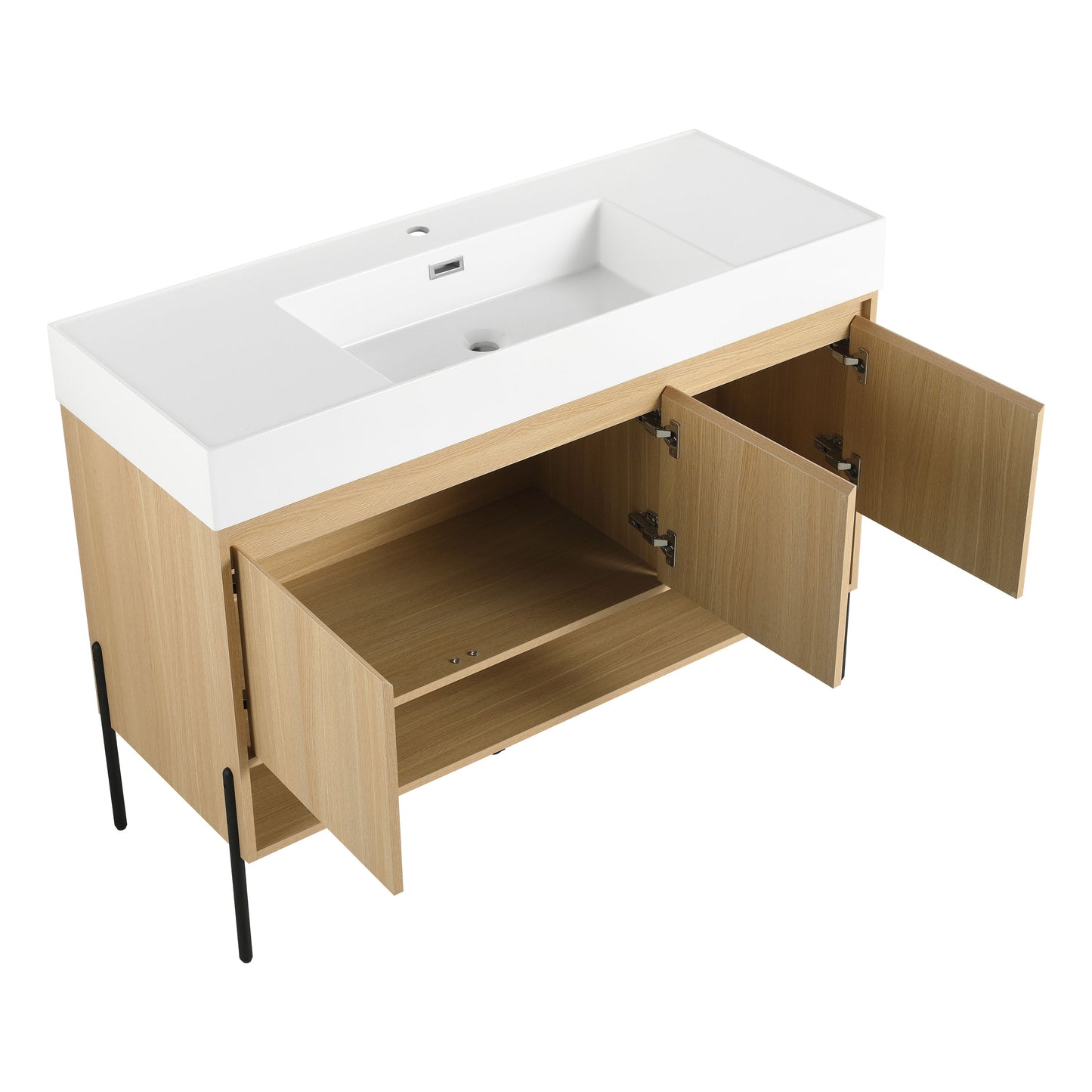 Modern Bathroom Vanity Combo With Single Resin Sink And Storage Cabinet, Multilayer Solid Wood - Oak