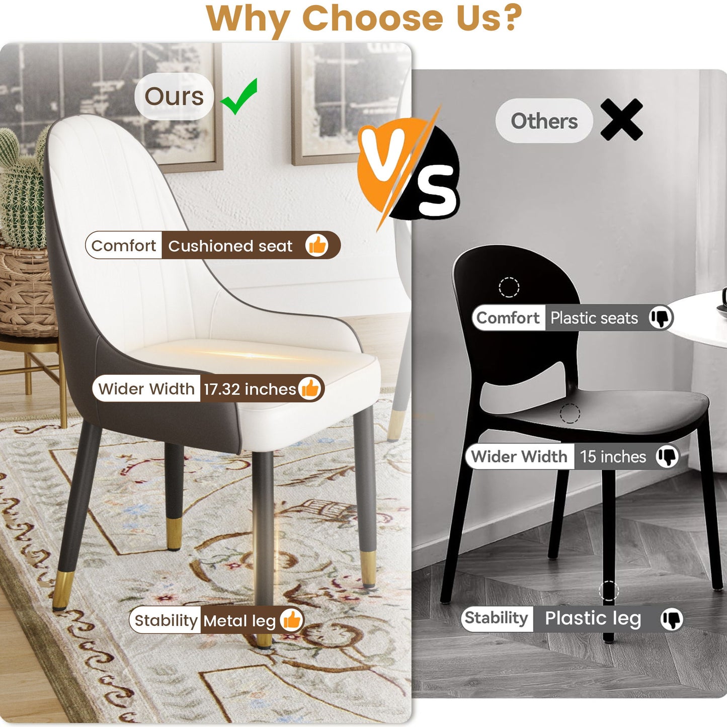 Modern Sponge-Filled Dining Chair, Solid Wood Metal Legs, Suitable For Restaurants, Living Rooms And Rooms- (Set of 2) - Dark Brown / White
