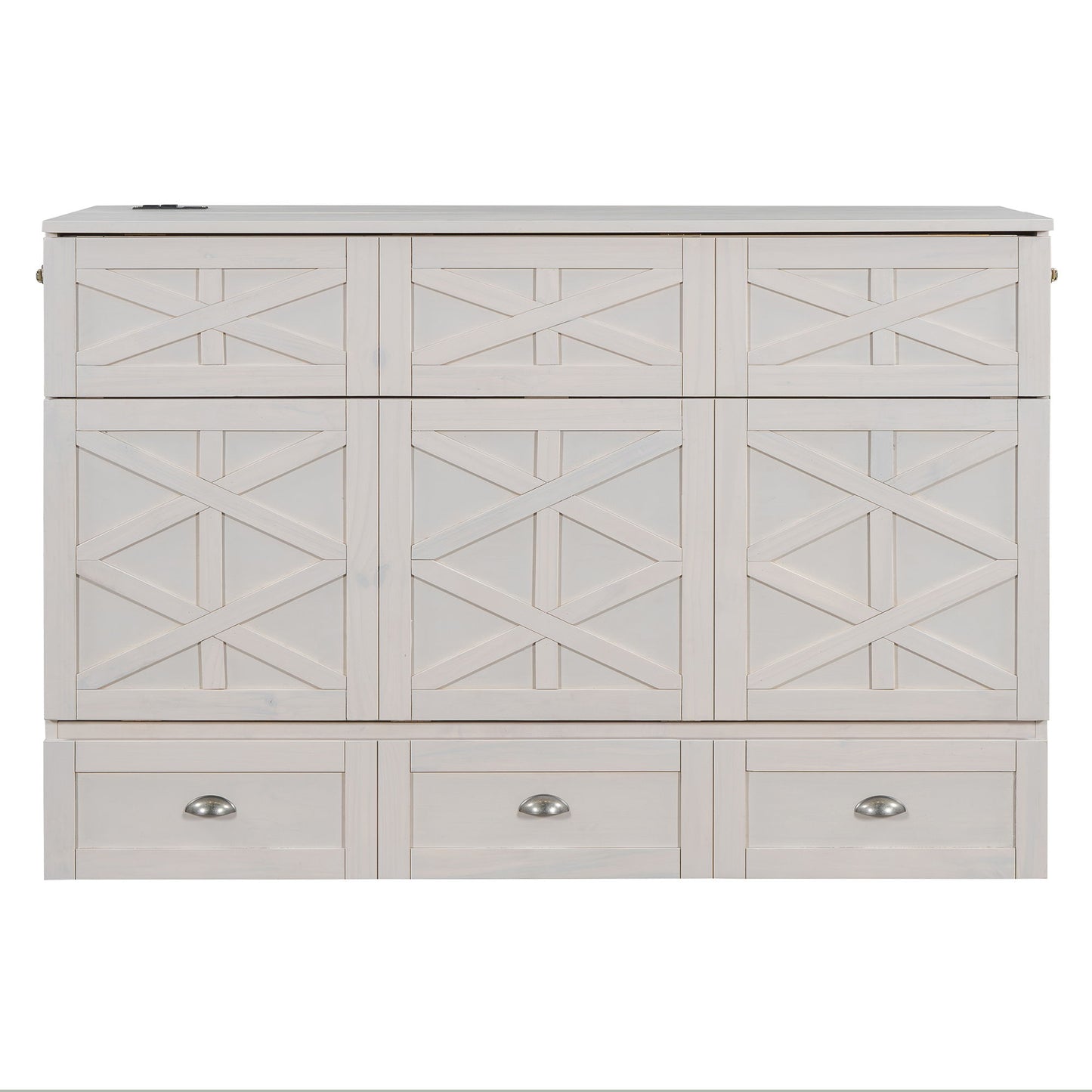 Queen Size Murphy Bed With Large Drawers - Brushed White
