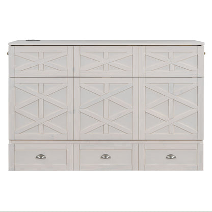 Queen Size Murphy Bed With Large Drawers - Brushed White