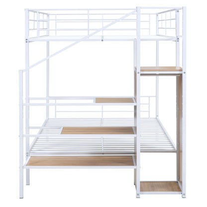 Full Over Full Bunk Bed With Lateral Storage Ladder And Wardrobe - White