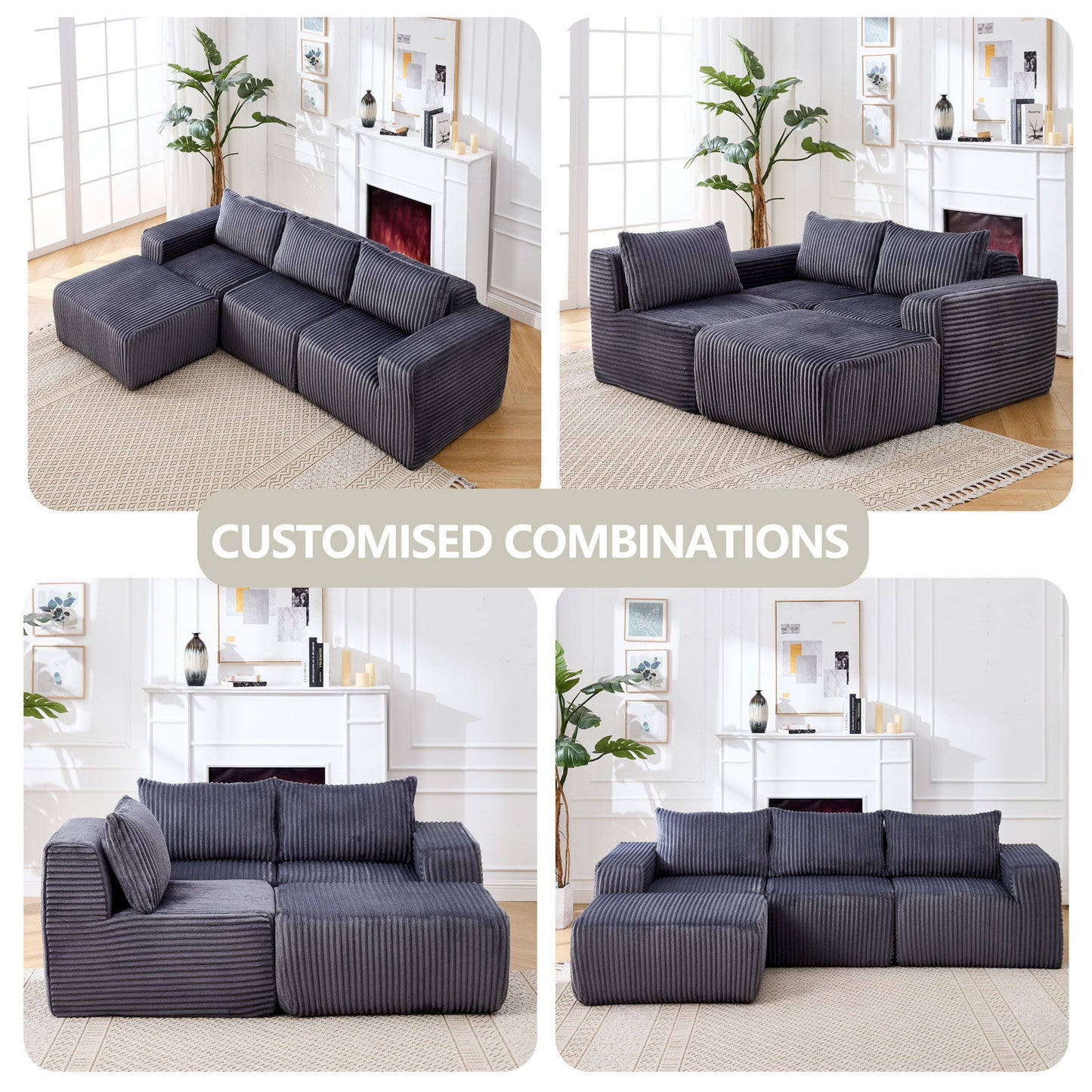 Modern Minimalist Modular Sectional Sofa With Deep Seats Upholstered L - Shape Cloud Couch, Right Facing Chaise - Dark Gray