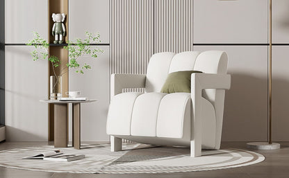 Modern Minimalist Leisure Armchair With L Shaped Armrests For Living Room - White
