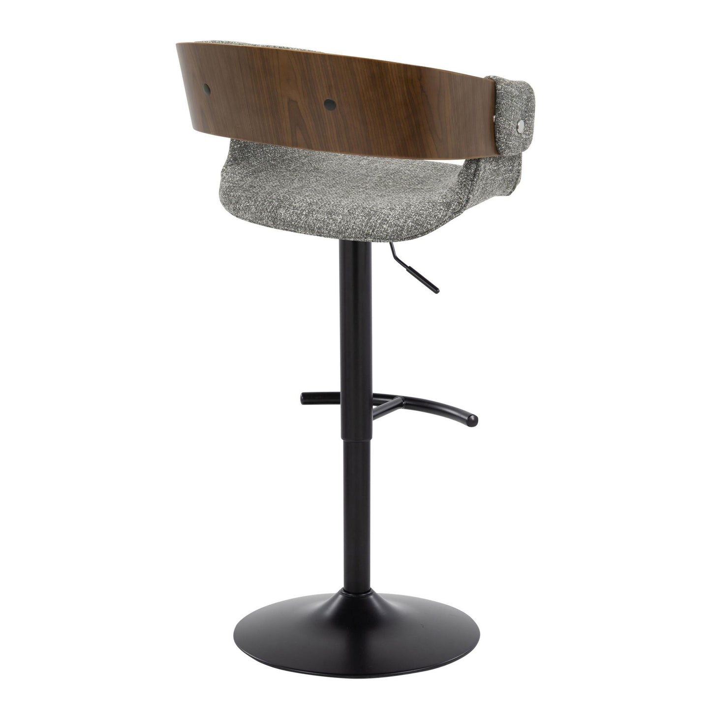 Elisa - Mid-Century Modern Adjustable Barstool With Swivel With Rounded T Footrest (Set of 2) - Black / Walnut / Gray