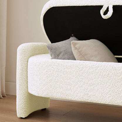 Ottoman Oval Storage Bench, 3D Lamb Fleece Bench With Large Storage Space For The Living Room, Entryway And Bedroom - Cream White