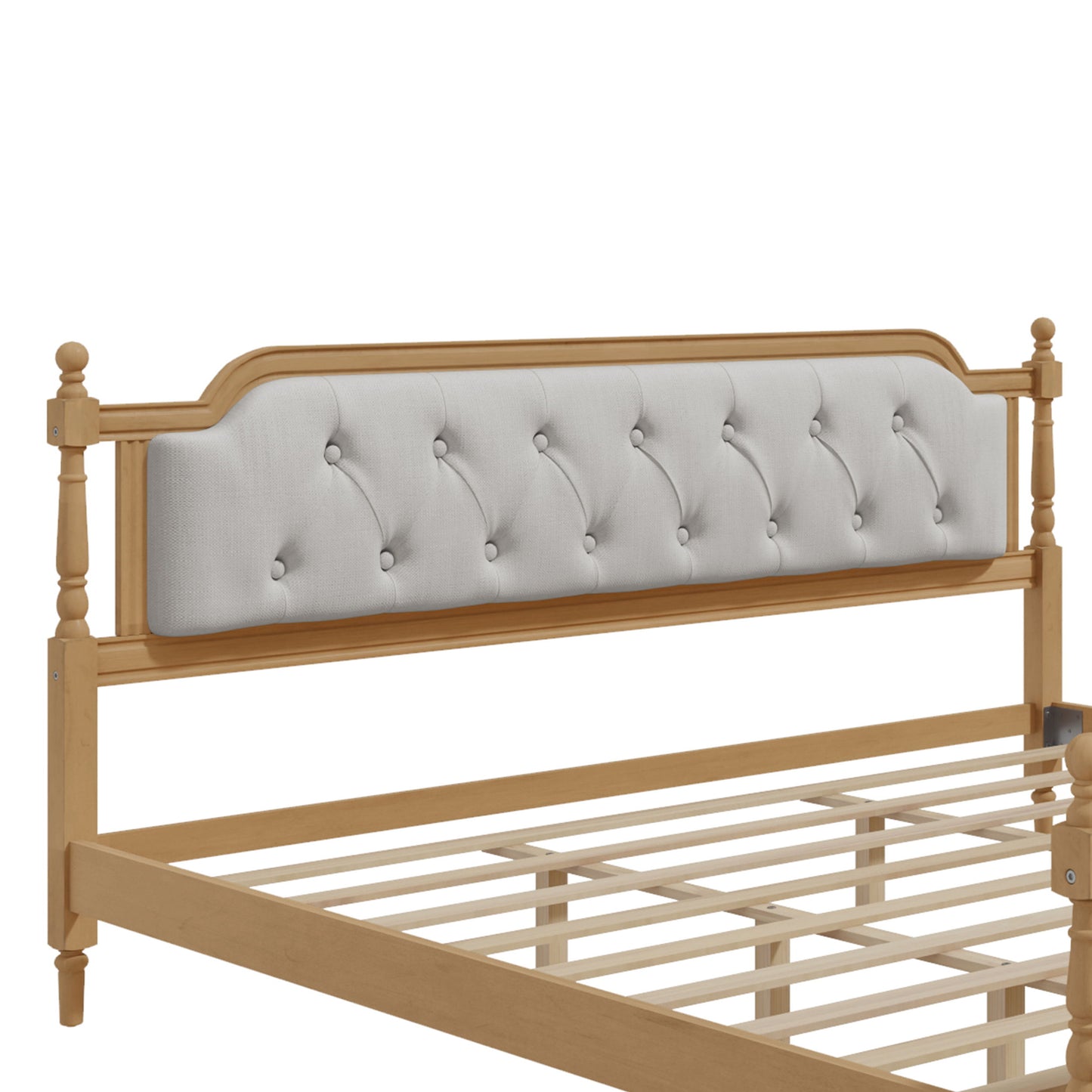 King Size Traditional Style Solid Bed Frame With Upholstered Tufted Headboard, No Box Spring Needed - Walnut