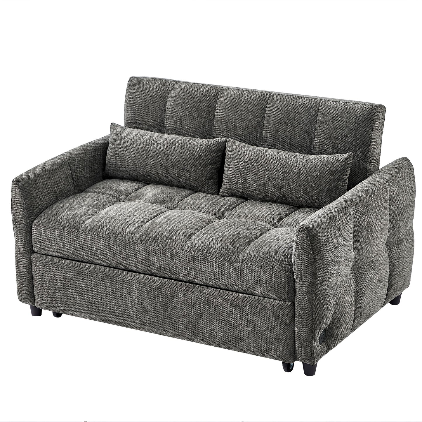 Loveseat Sofa Pull Out Sofa Bed Tufted Sleeper Sofa With An Adjustable Backrest, 3 USB Ports And 2 Lumbar Pillows For Living Room - Gray