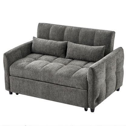 Loveseat Sofa Pull Out Sofa Bed Tufted Sleeper Sofa With An Adjustable Backrest, 3 USB Ports And 2 Lumbar Pillows For Living Room - Gray