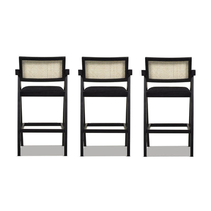 Milan - Modern Webbing Back Bar Stool With Arms (Set of 3) - Ebony Black