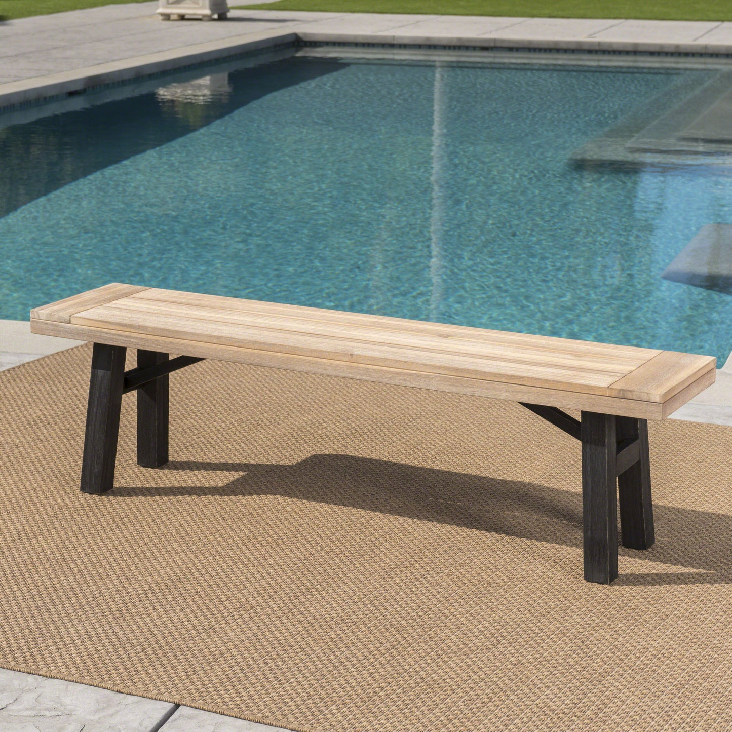 Outdoor Bench With Slat Panel Design And Frame - Natural / Gray