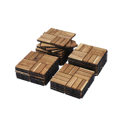 20 Piece Interlocking Deck Tiles Checker Pattern, Square Acacia Hardwood Outdoor Flooring For Patio, Bancony, Pool Side - Yellow
