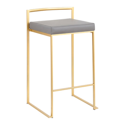 Fuji - Contemporary Counter Stool (Set of 2) - Gold / Gray