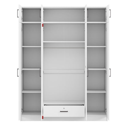Contemporary 4 Door Wardrobe With Drawer And Top Cabinet - White