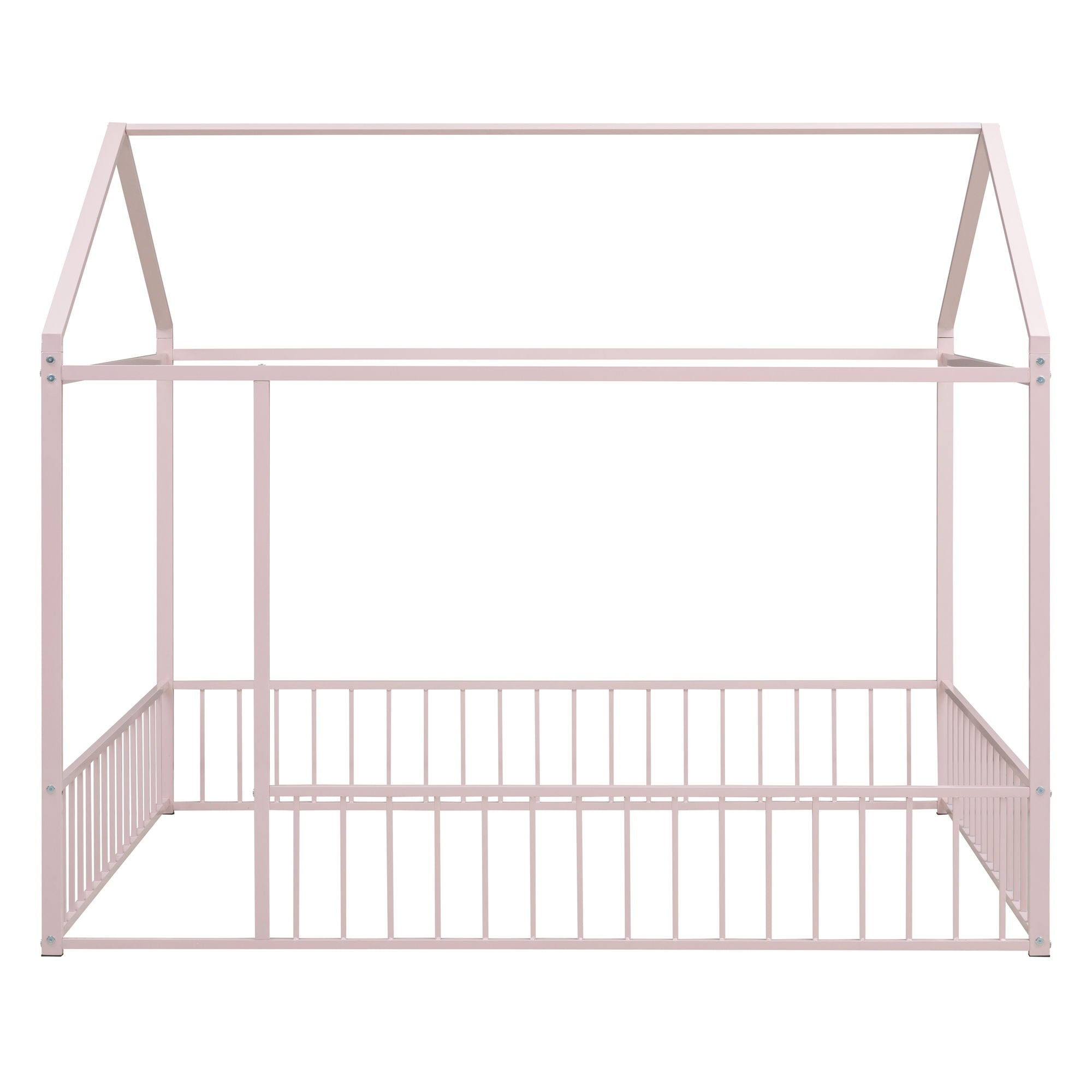 Full Size Bed House Bed Frame With Fence - Pink