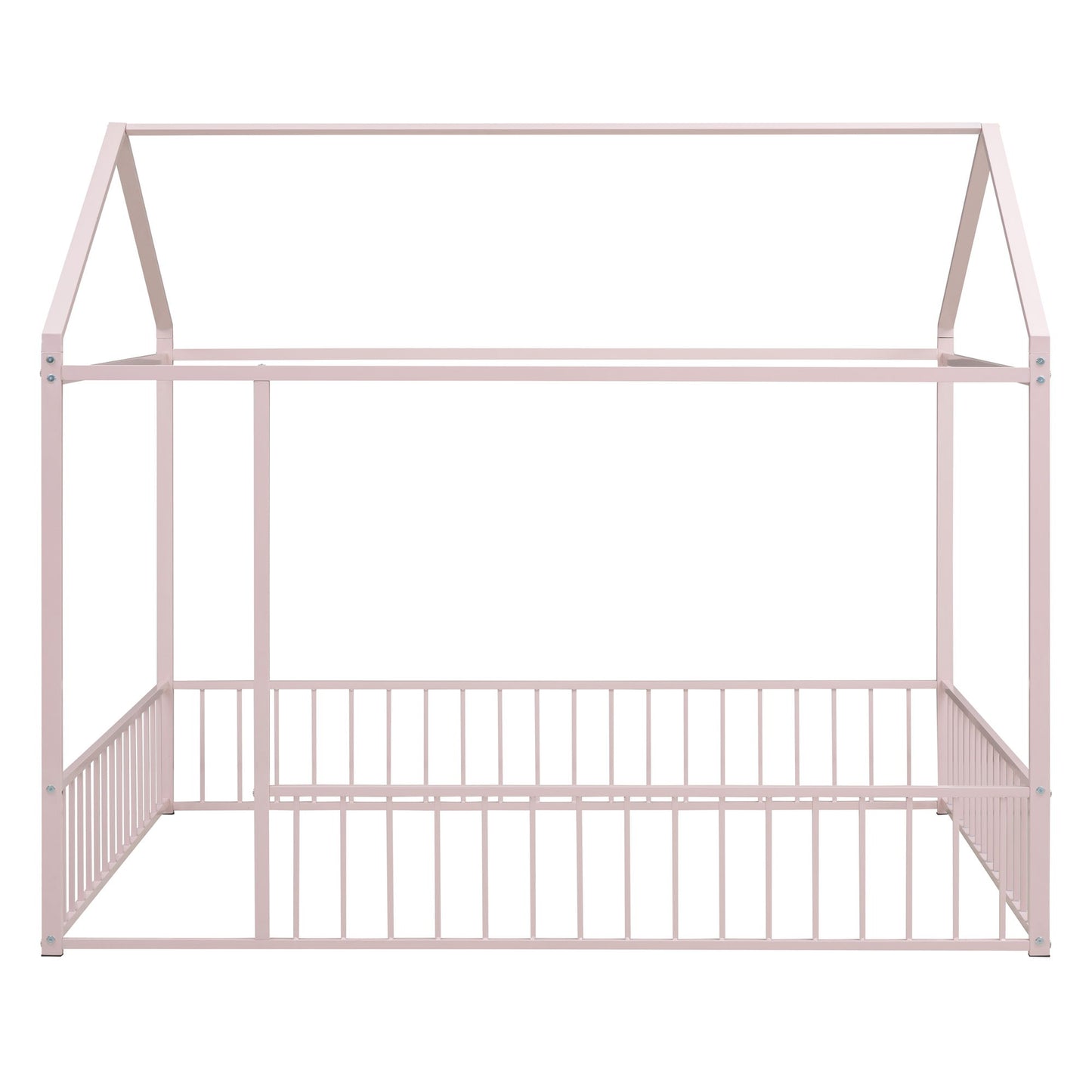 Full Size Bed House Bed Frame With Fence - Pink