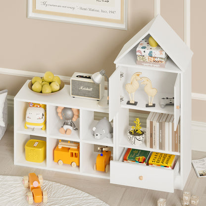 Versatile Kids Bookshelf With House-Shaped Design Multifunctional Storage, Durable - White