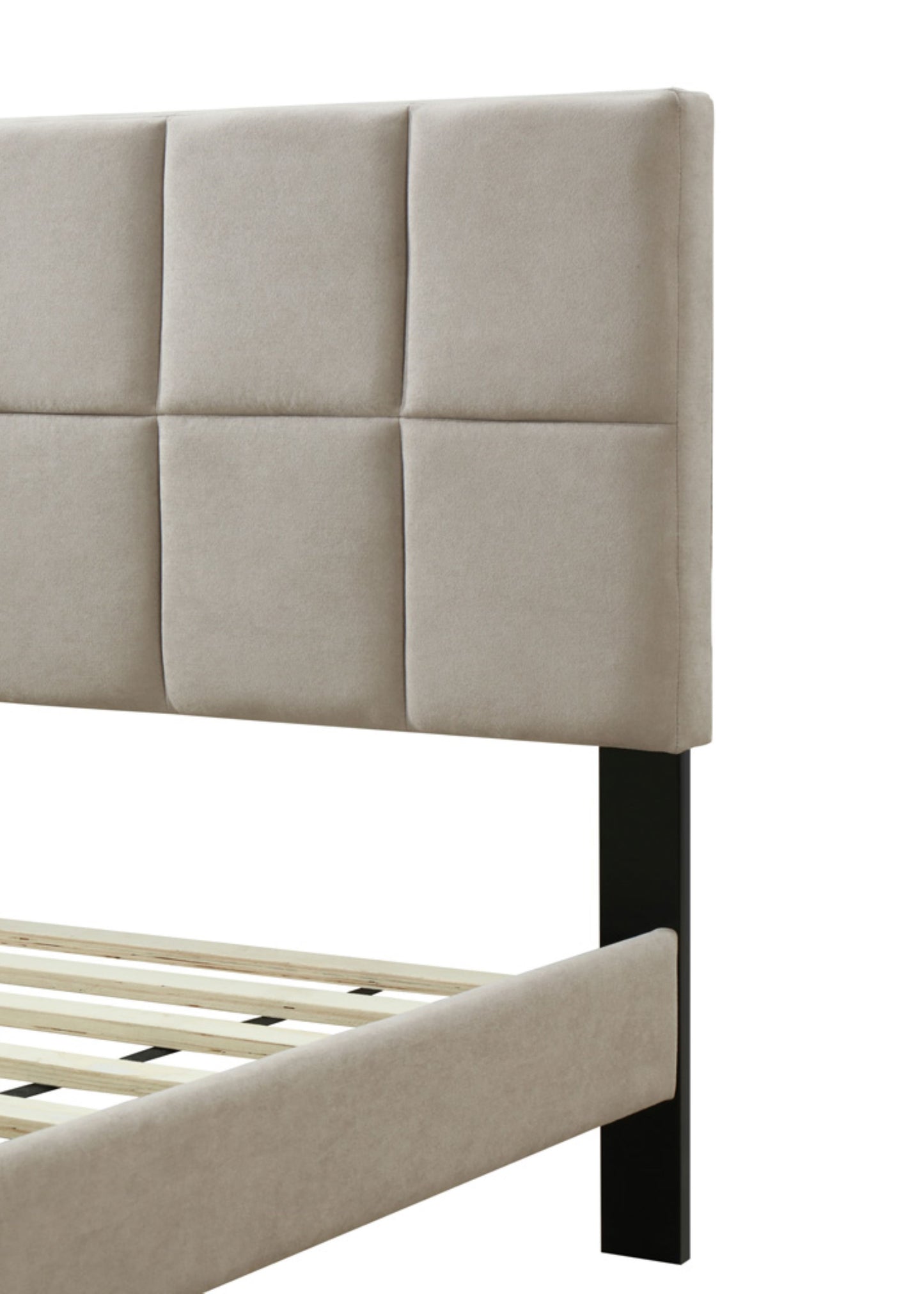 Queen Sized Squares Bed With USB - Light Gray