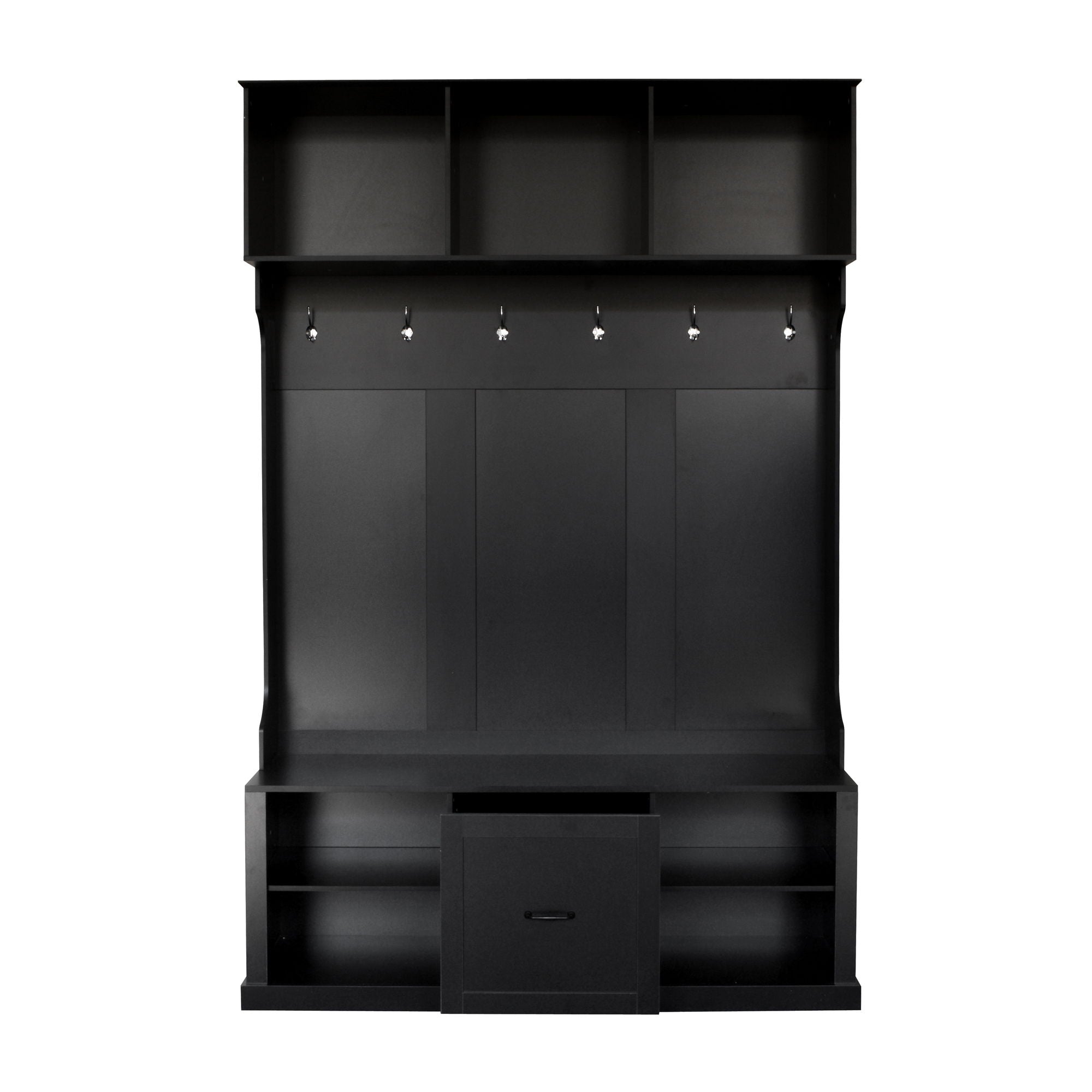 Hall Tree With 6 Hooks, Coat Hanger, Entryway Bench, 3 In 1 Design, A Spacious Drawer For Entrance, Living Room - Black