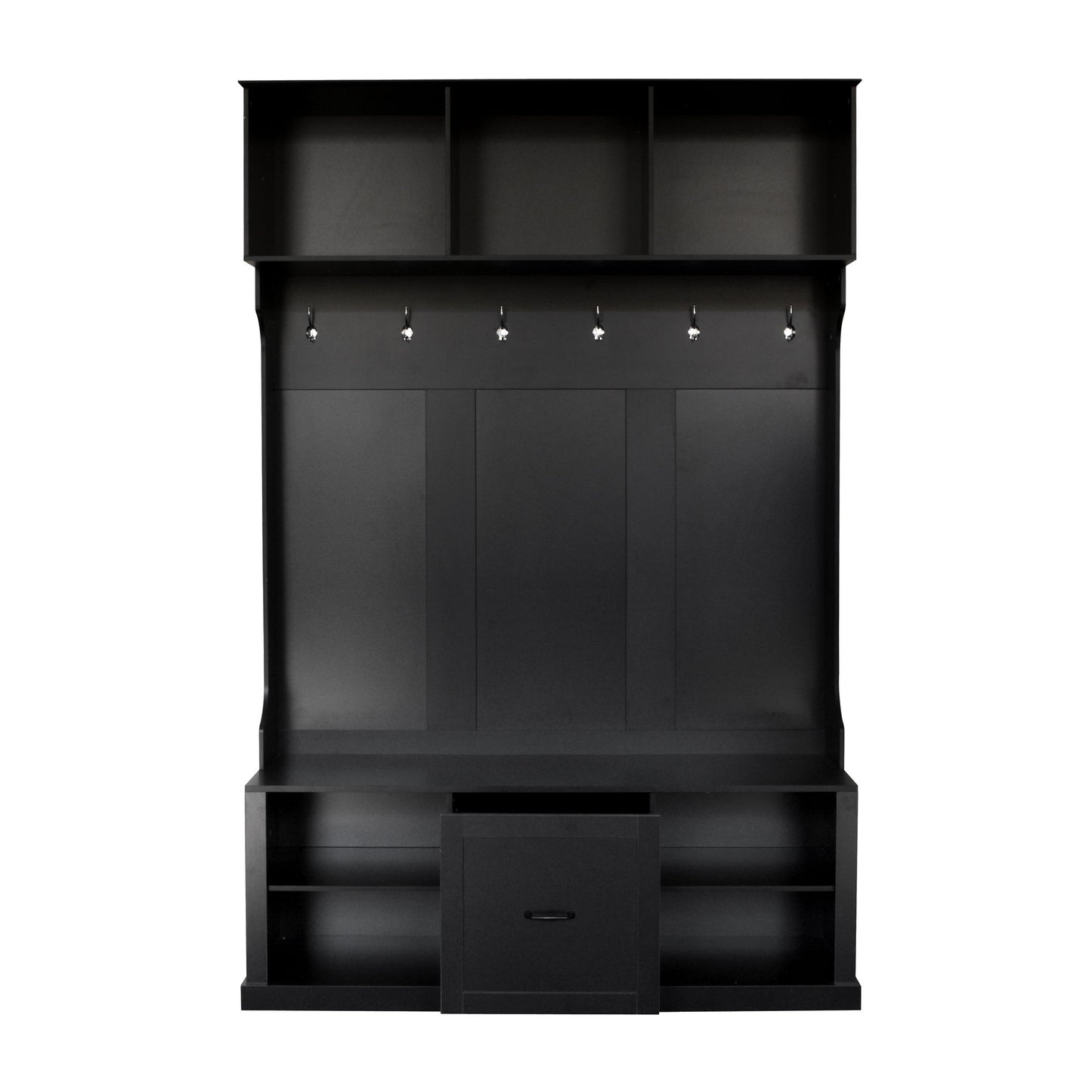 Hall Tree With 6 Hooks, Coat Hanger, Entryway Bench, 3 In 1 Design, A Spacious Drawer For Entrance, Living Room - Black