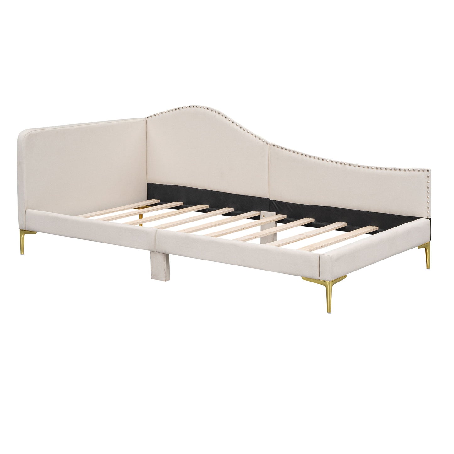 Twin Size Upholstered Daybed With Headboard And Armrest - Beige
