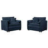 Modern Oversized Chenille Accent Chair, Comfy Armchair With Large Seat (Set of 2) - Blue