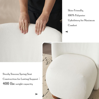 Modern Low Back Accent Chair, Upholstered Armless Living Room Chairs, Round Pine Wood Feet, For Small Living Spaces, Living Room - White