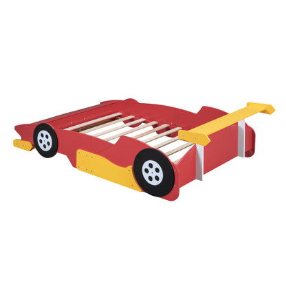 Full Size Race Car Shaped Platform Bed With Wheels - Red
