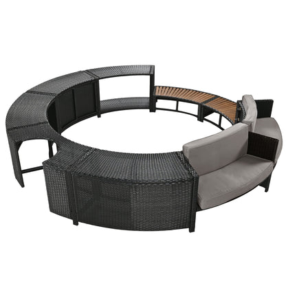 Spa Surround Spa Frame Patio Rattan Sofa Set With Storage Spaces, Mini Sofa And Comfortable Cushion For Patio, Backyard - Gray