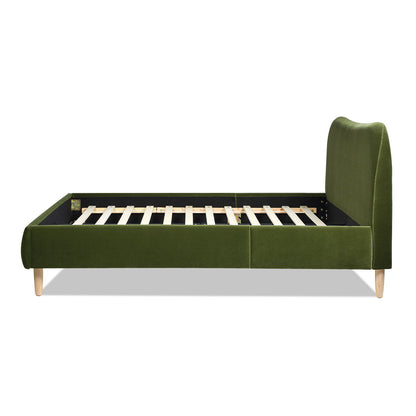 Roman - Queen Curved Headboard Upholstered Platform Bed - Olive Green