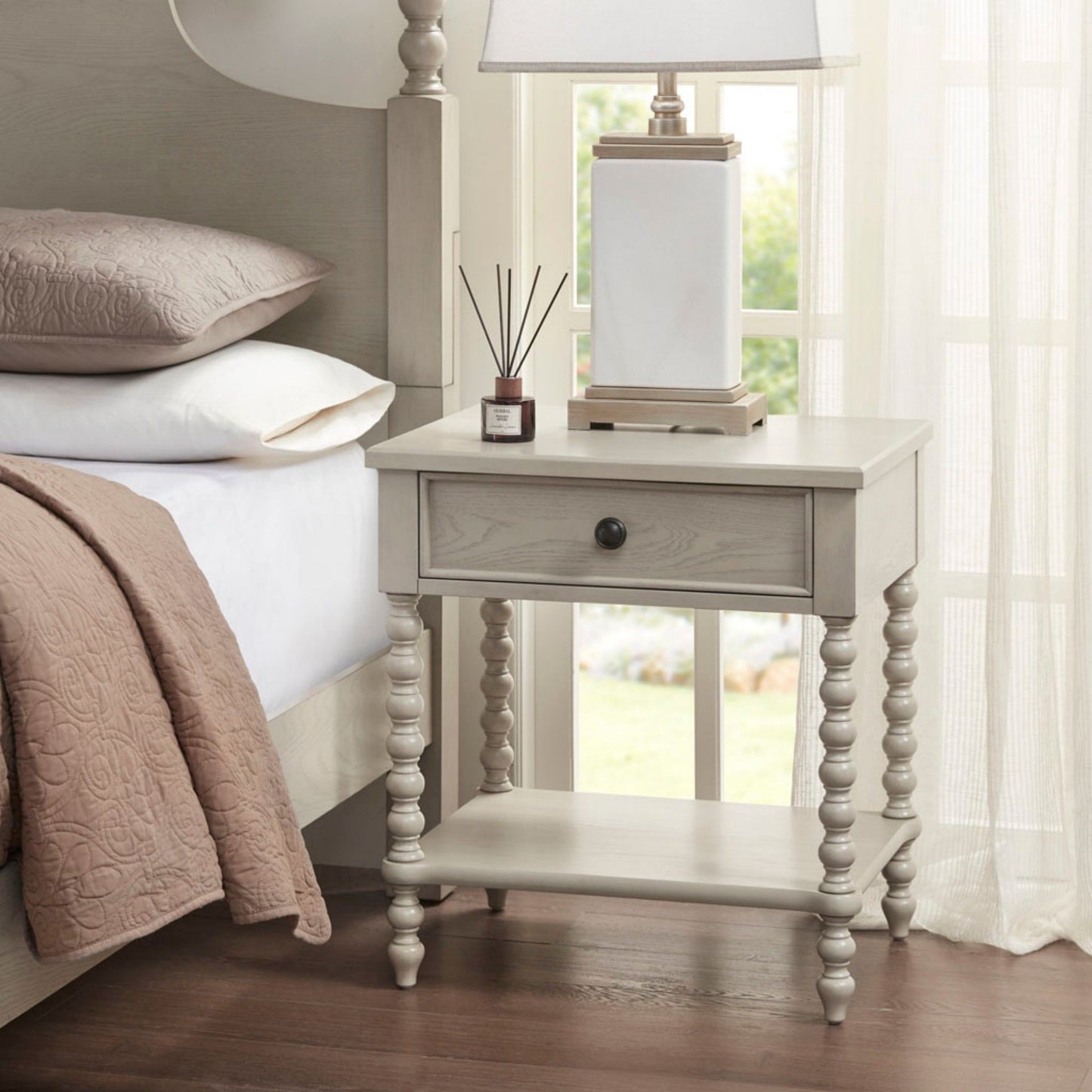 Nightstand Table With Drawer And Shelf - Natural