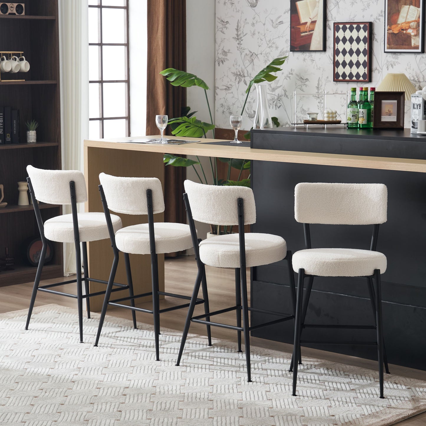 Modern Teddy Fabric Upholstered Bar Stools (Set of 4) - White