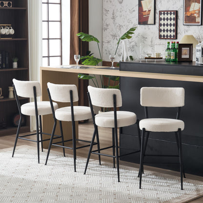 Modern Teddy Fabric Upholstered Bar Stools (Set of 4) - White