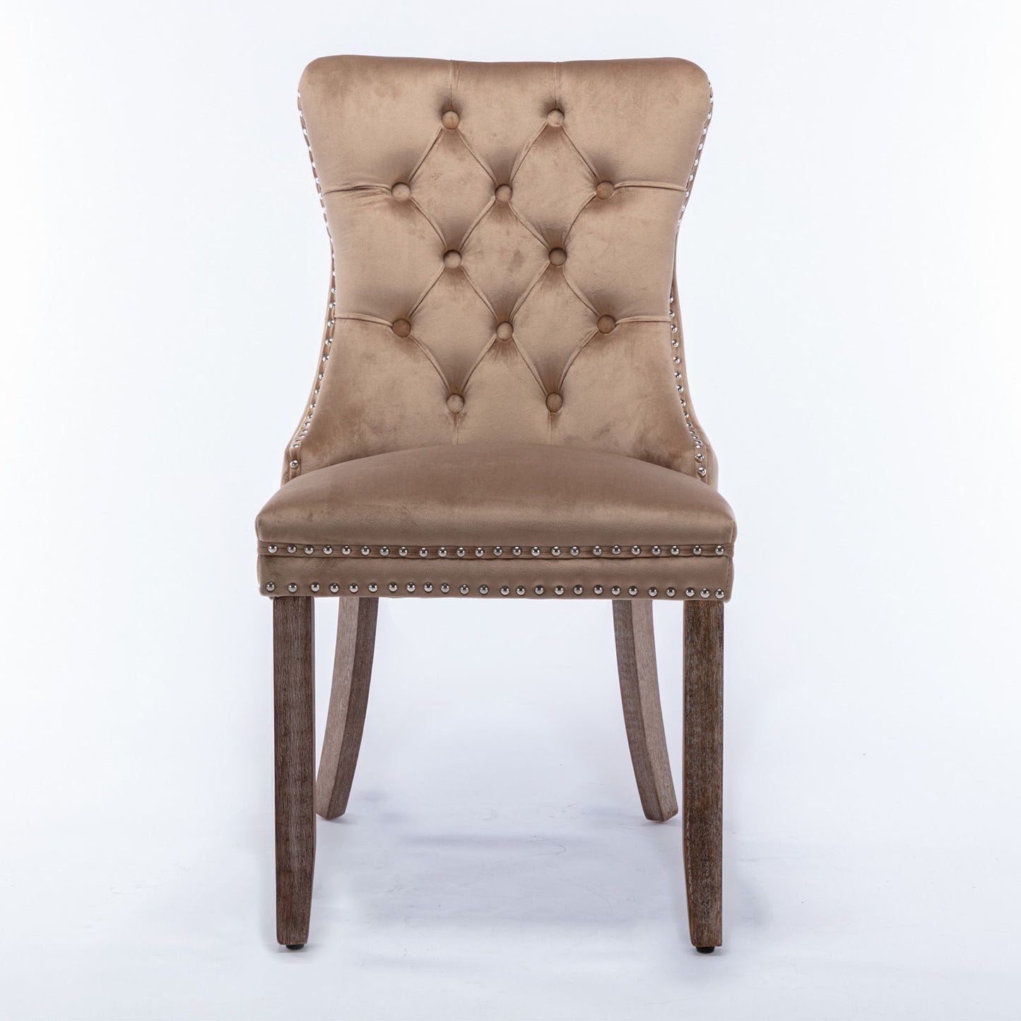 Nikki - Modern, High-End Tufted Solid Wood Contemporary Velvet Upholstered Dining Chair With Wood Legs Nailhead Trim (Set of 2) - Khaki