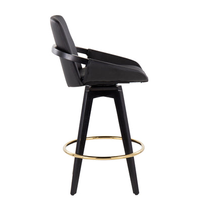 Cosmo - Contemporary Fixed Height Counter Stool With Swivel With Round Footrest (Set of 2) - Black