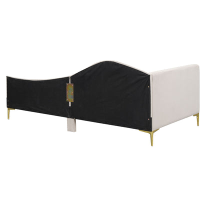 Twin Size Upholstered Daybed With Headboard And Armrest - Beige