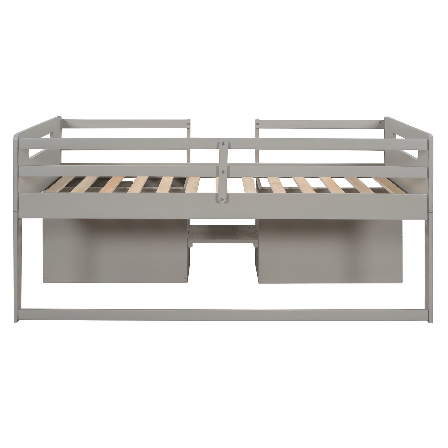 Twin Size Loft Bed With Two Shelves And Two Drawers - Antique Gray