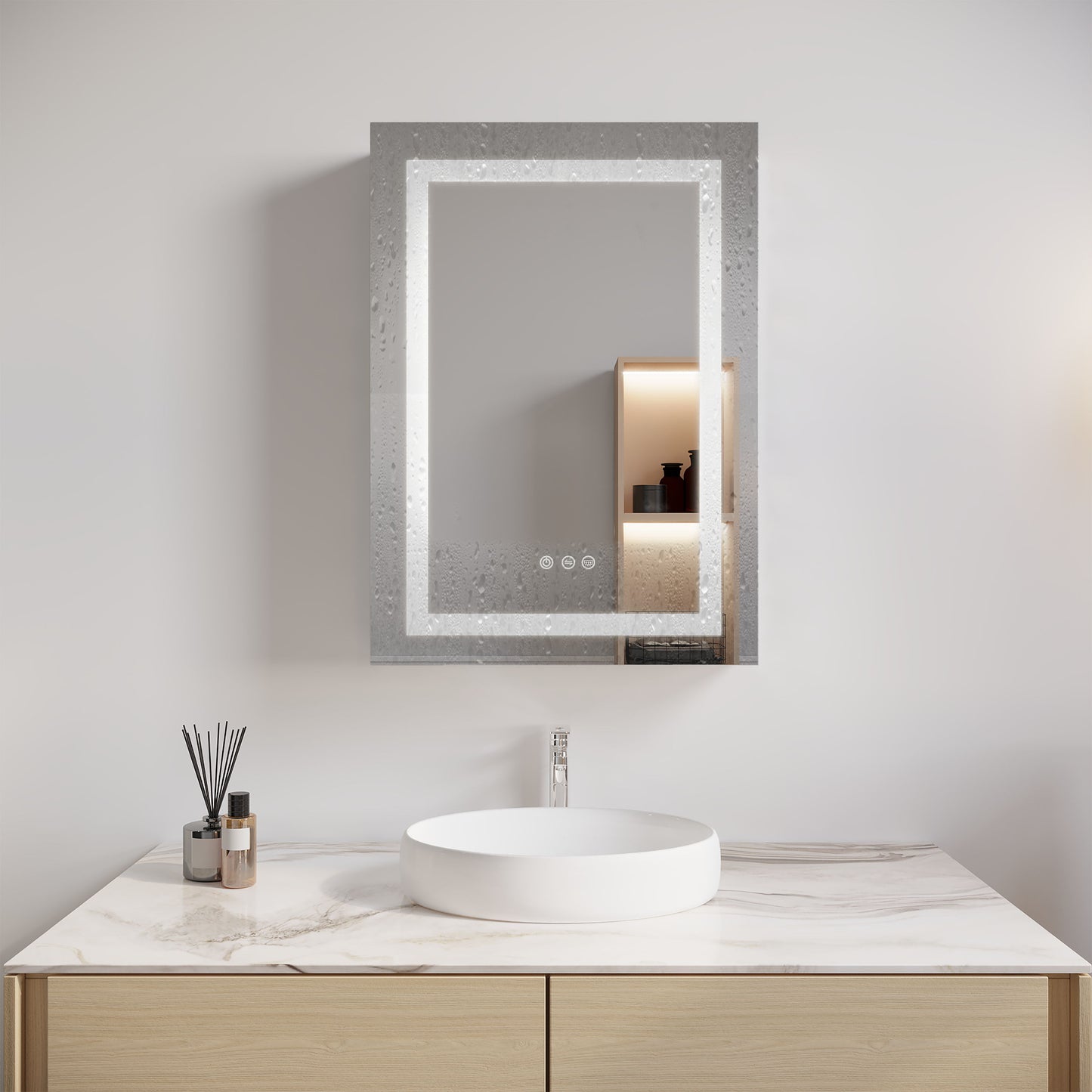 26" X 20" Bathroom Medicine Cabinet With LED Mirror, Anti-Fog, Waterproof, 3000K~6000K Single Door Lighted Bathroom Cabinet With Touch Swich, Dimmable, Recessed Or Surface Mount (Left Door) - Silver