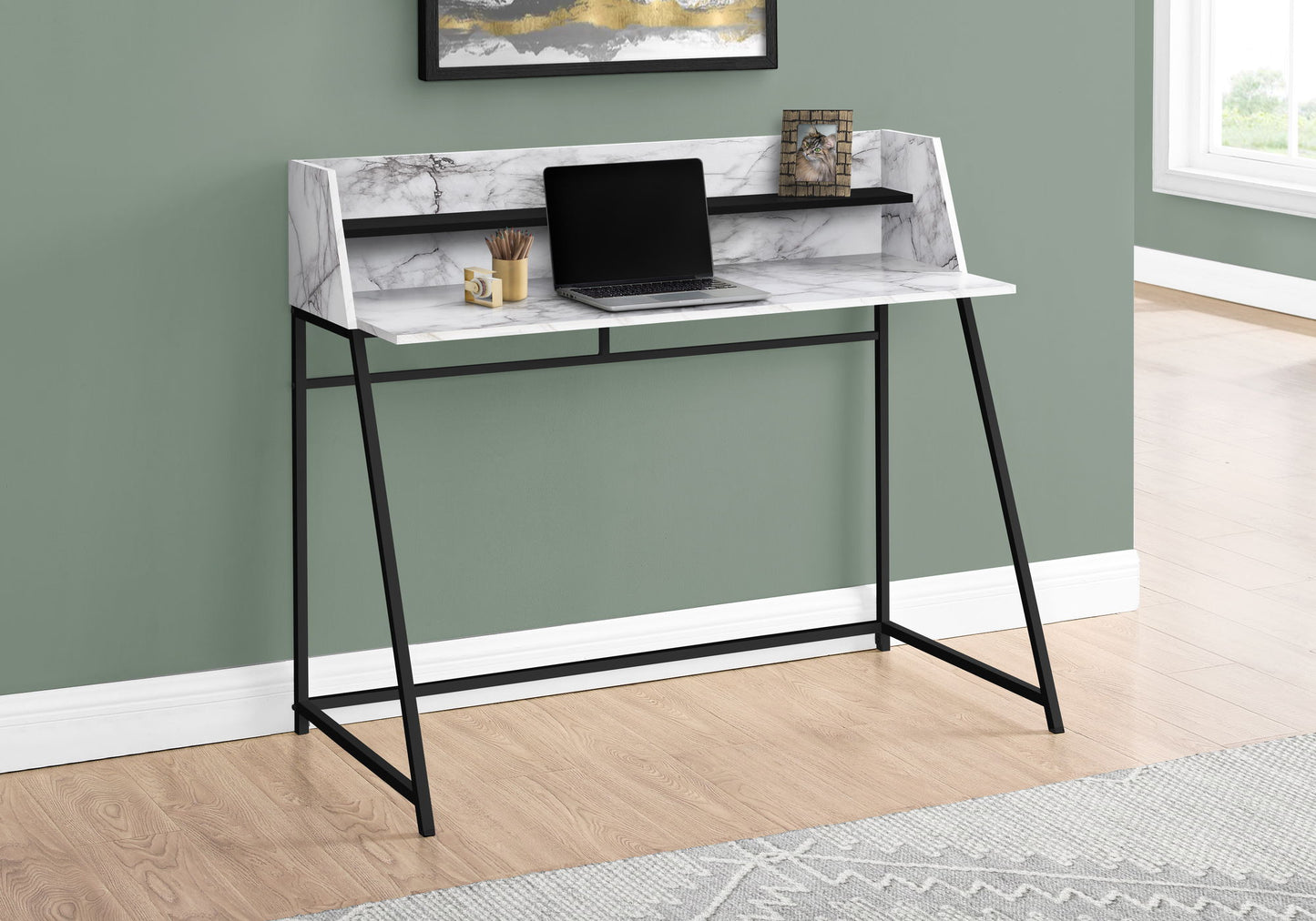Computer Desk For Home Office, Laptop, Storage Shelves, Contemporary And Modern - White / Black